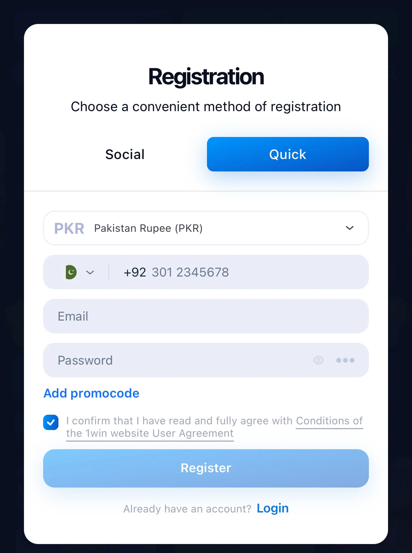 1win online registration