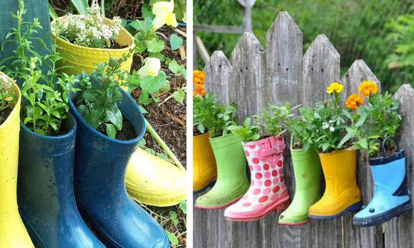 Flower pots designed with old shoes