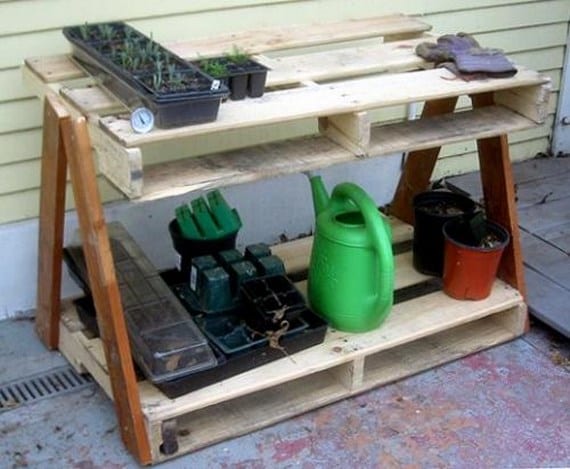 A work table with recycled pallets